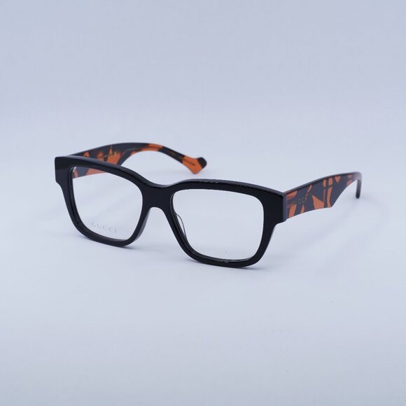 New Gucci GG1428O 006 Eyeglasses Black With Orange Havana